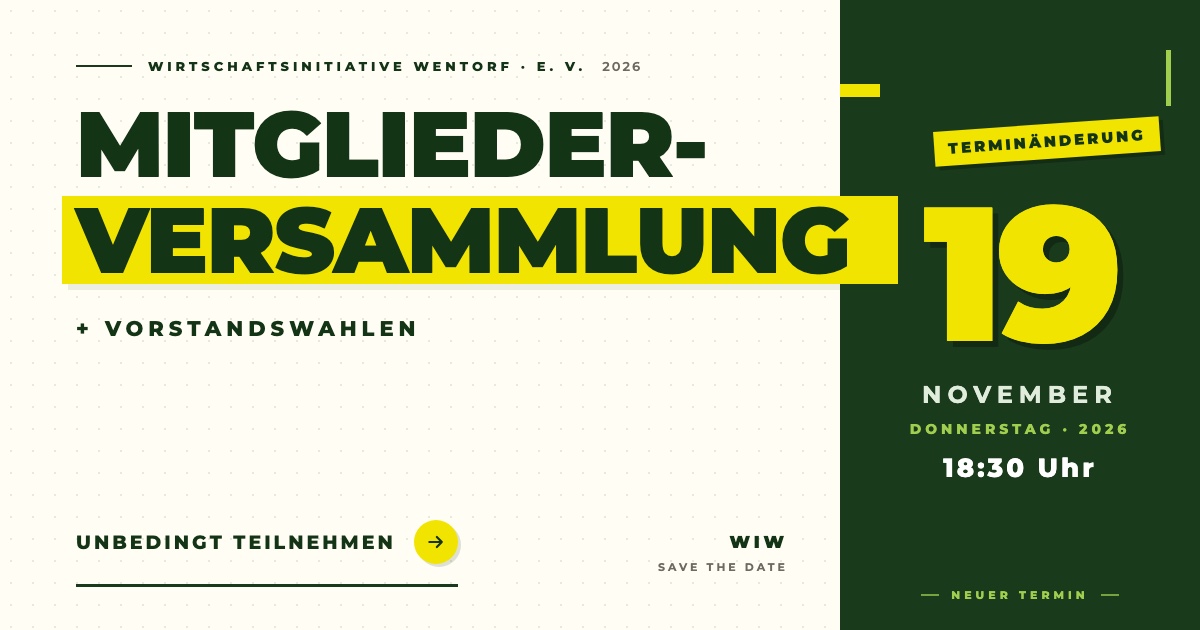 Mitgliederversammlung WIW – Terminänderung: Donnerstag, 19. November 2026, 18:30 Uhr